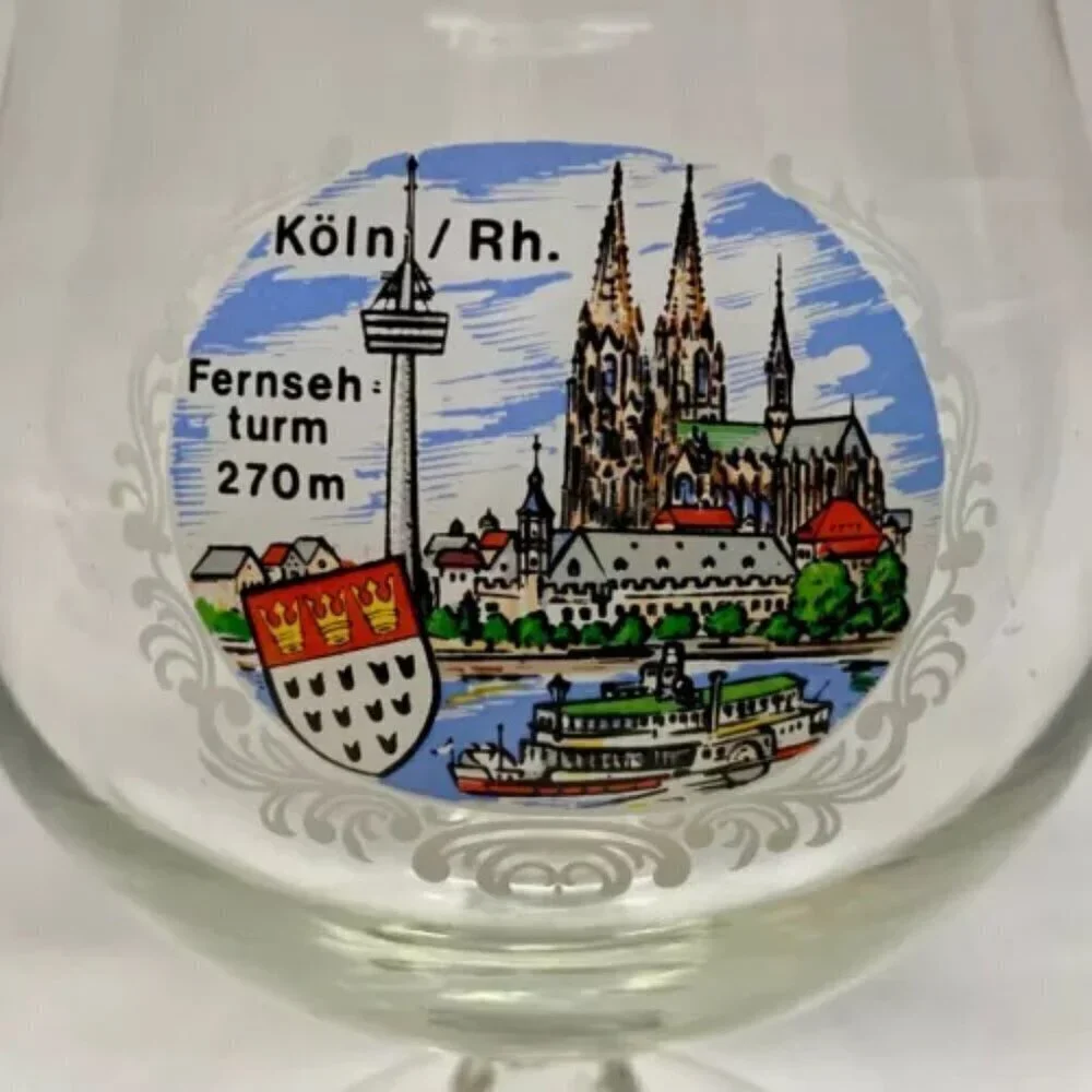 Vintage Koln/Rh. Fernseh Turm 270m City Scene Elegant Goblet Drinking Glass‎ EUC